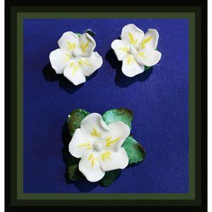 vintage Artone English Bone China screw-back earring and brooch set